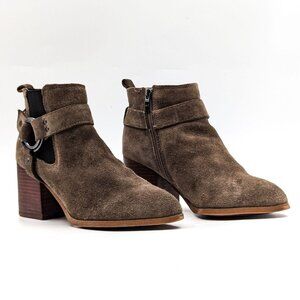 Marc Fisher Women View Taupe Suede Harness Moto Boots size 8.5